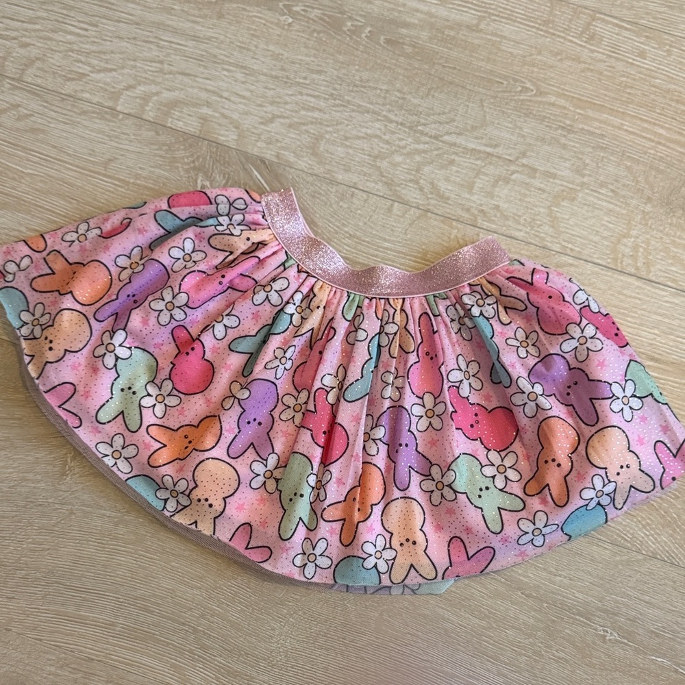 Girls Pink Bunny & Daisy Print Twirl Skirt